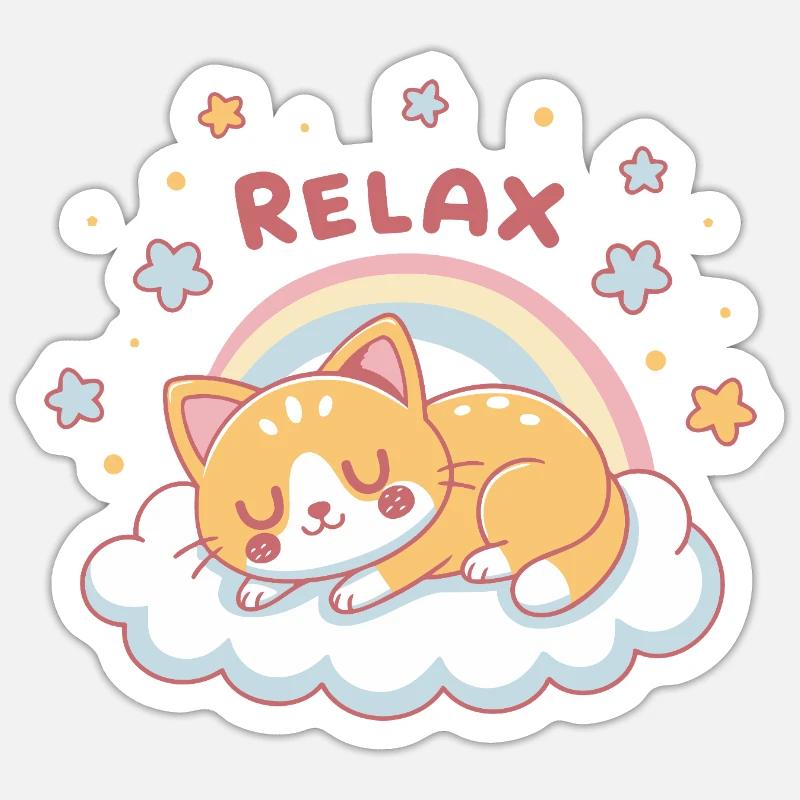 Relaxed Kitten Rainbow on Cloud - Sticker size S (10 x 10 cm) - white matte