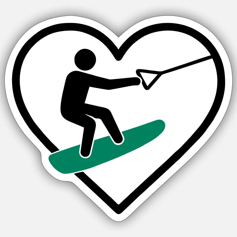 Herz-Wakeboard – Wasser-Leidenschaft - Sticker Größe S (10 x 10 cm) - Mattweiß