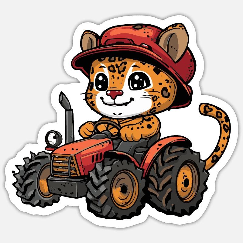 Leopard Traktor Farmer - Sticker Größe S (10 x 10 cm) - Mattweiß