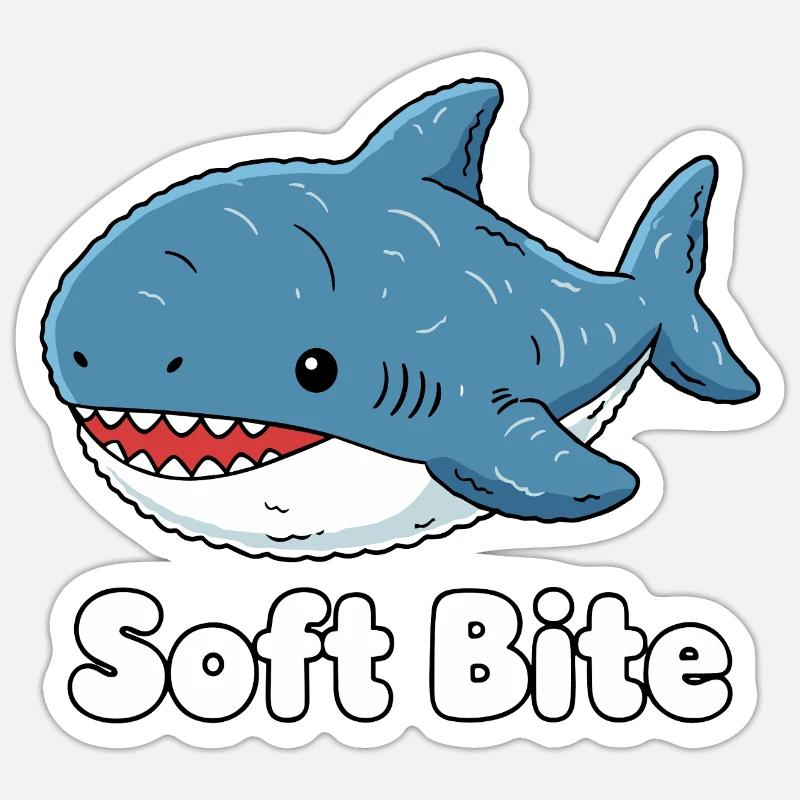 Morsure douce de requin de dessin animé : Requin mignon Sticker taille S (10 x 10 cm)