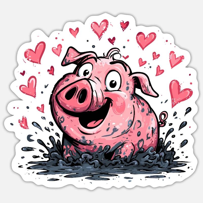 Cœur d’amour Éclaboussure de cochon - Sticker taille S (10 x 10 cm) - blanc mat