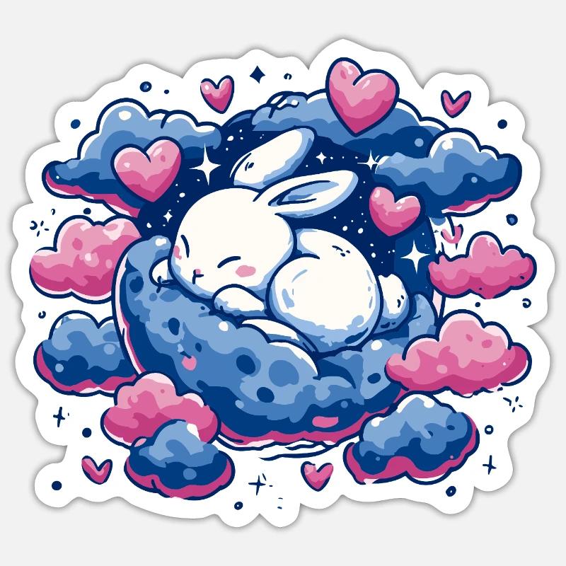Moondream bunny on cloud heart - Sticker size S (10 x 10 cm) - white matte
