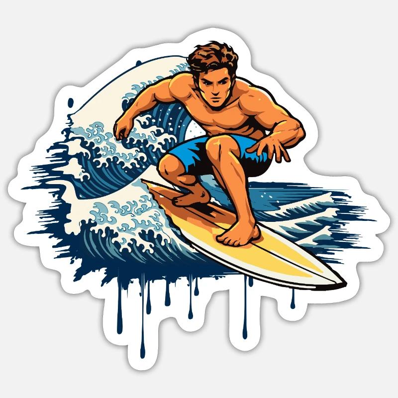 Dynamische Graffiti Illustration  eines Surfers Sticker Größe S (10 x 10 cm)