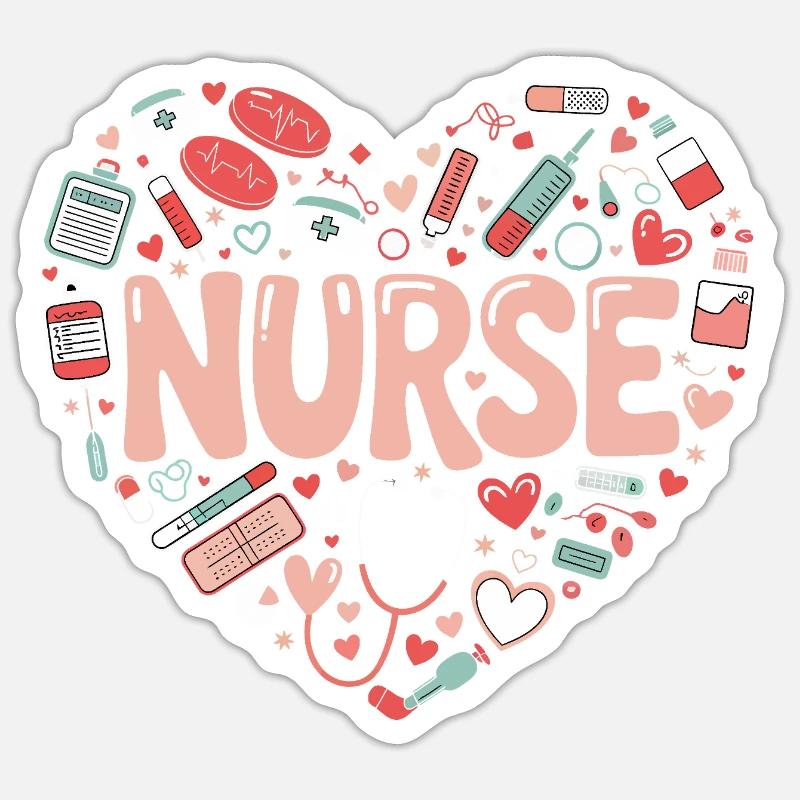 Conception du cœur infirmier - Sticker taille S (10 x 10 cm) - blanc mat