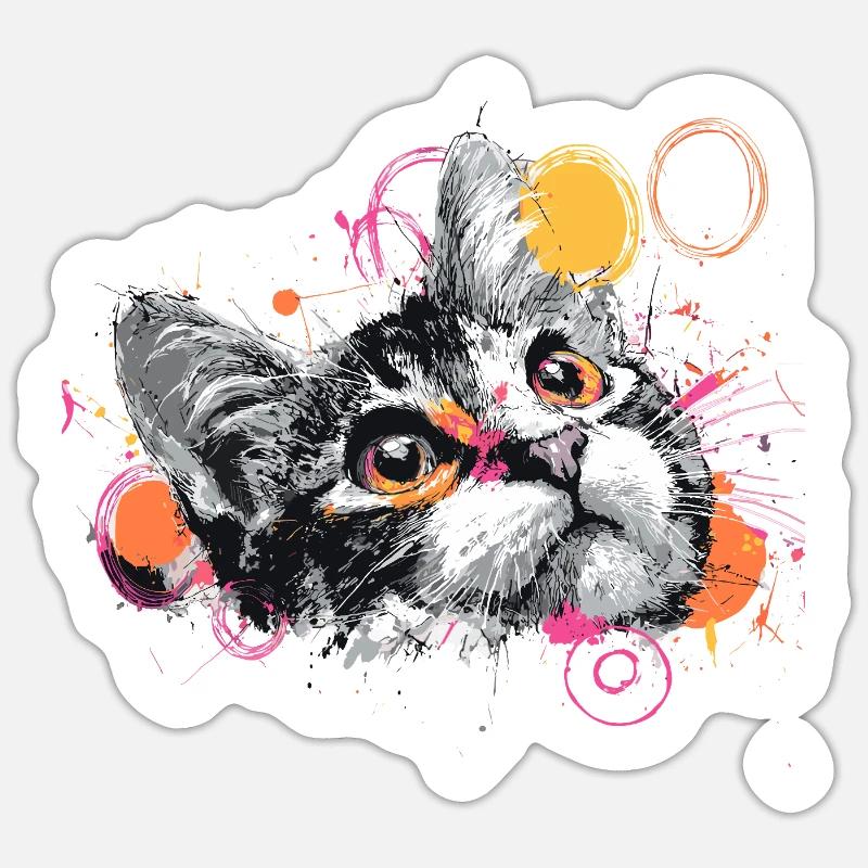 Katzenkopf Farbexplosion - Sticker Größe S (10 x 10 cm) - Mattweiß