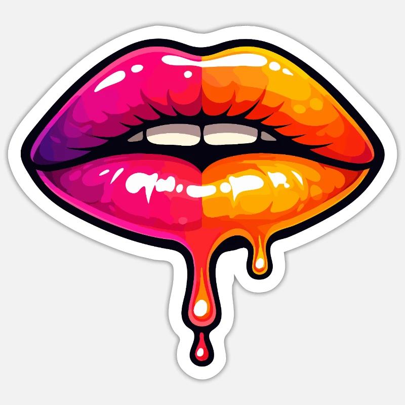 Dripping Neon Lips - Sticker size S (10 x 10 cm) - white matte