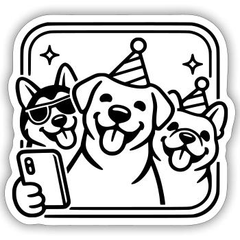 Party Dogs Selfie Dogs Line Art Minimalist - Sticker size S (10 x 10 cm) - white matte - Front
