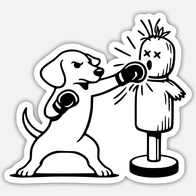 Sparring Dachshund Boxing Line Art - Sticker size S (10 x 10 cm) - white matte