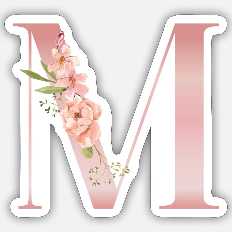 M fleurs roses pastel Sticker taille S (10 x 10 cm)
