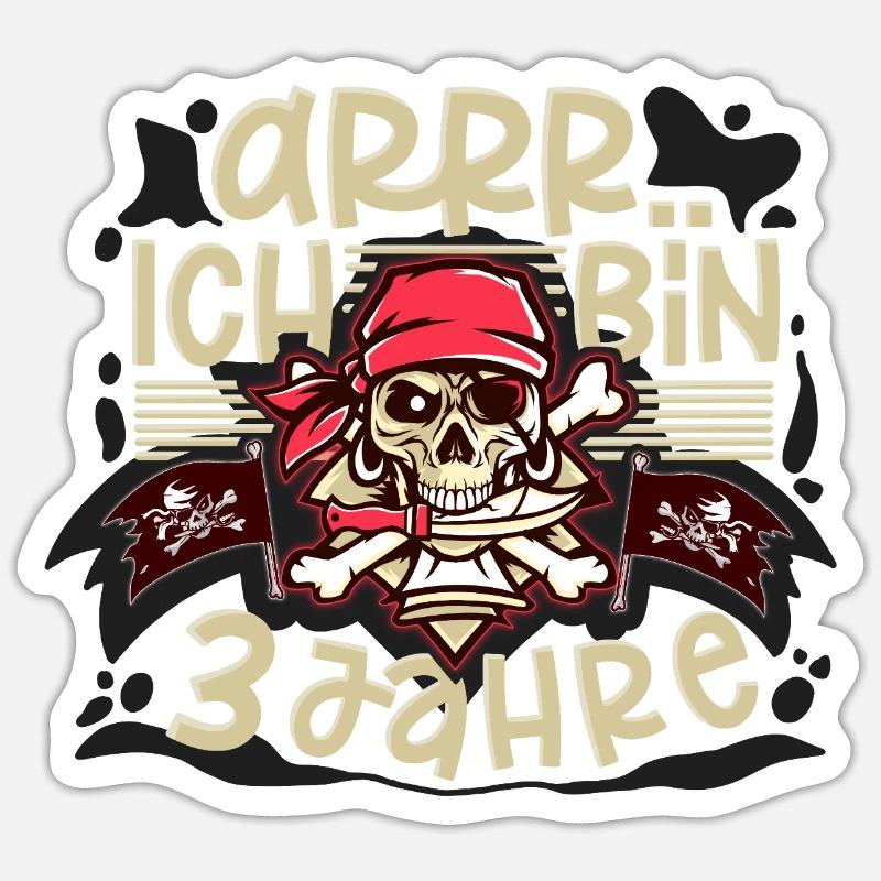 3ème anniversaire Pirate - Sticker taille S (10 x 10 cm) - blanc mat