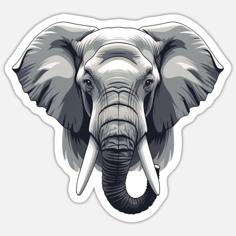 Elefantenkopf Graustufen Vektor - Sticker Größe S (10 x 10 cm) - Mattweiß