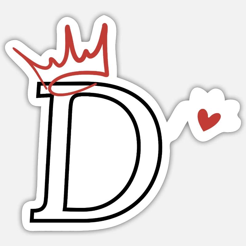 Lettre d couronne cœur  - Sticker taille S (10 x 10 cm) - blanc mat