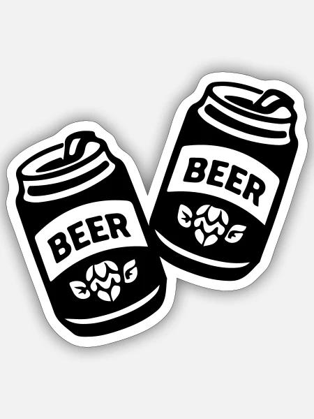 Zwei Bierdosen Schwarz Symbol - Sticker Größe S (10 x 10 cm) - Mattweiß