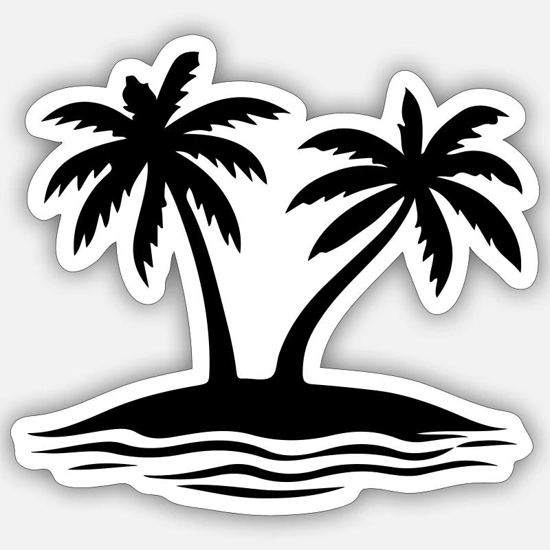 Île de la plage Palm Trees - Sticker taille S (10 x 10 cm) - blanc mat