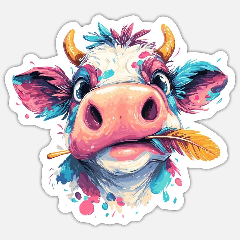 Bunter Kuhkopfspritzer - Sticker Größe S (10 x 10 cm) - Mattweiß