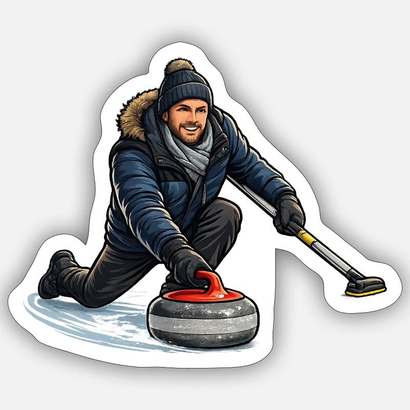 Curlingheld im Eiswind - Sticker Größe S (10 x 10 cm) - Mattweiß