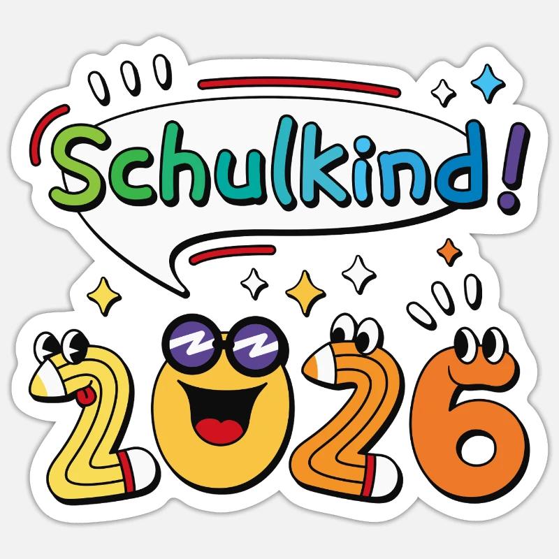 Schulkind 2026 Einschulung Schulanfang Comic - Sticker Größe S (10 x 10 cm) - Mattweiß