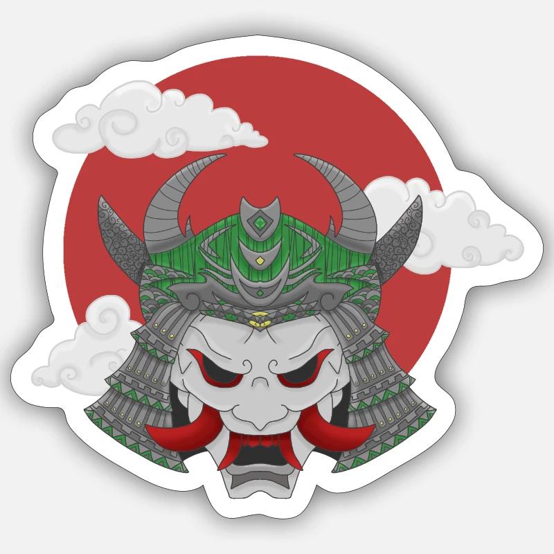 Oni x Samourai Gris Vert Sticker taille S (10 x 10 cm)