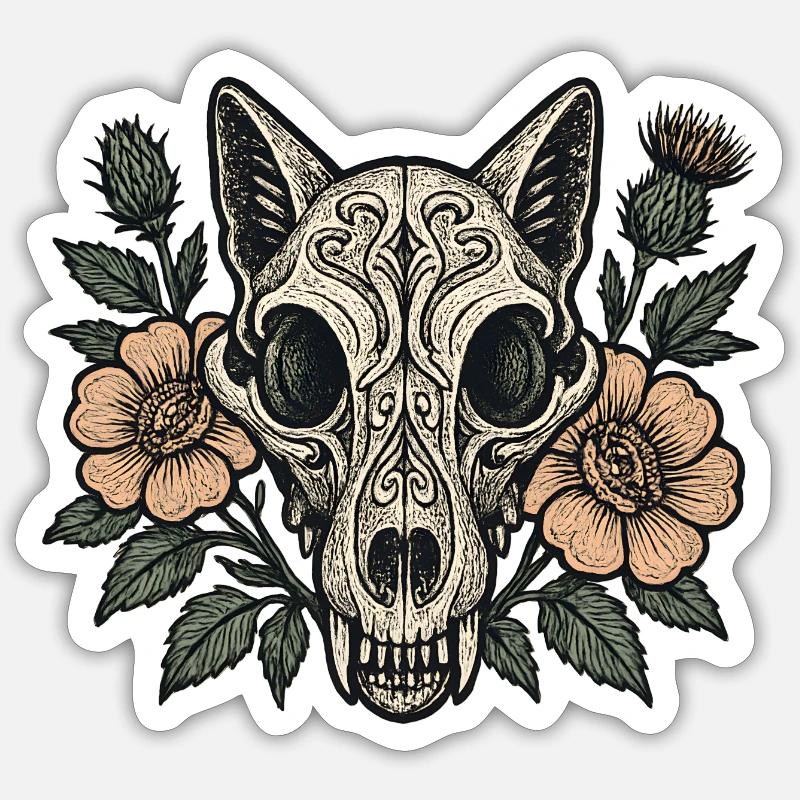 Blossoms Skull Fox Sticker size S (10 x 10 cm)