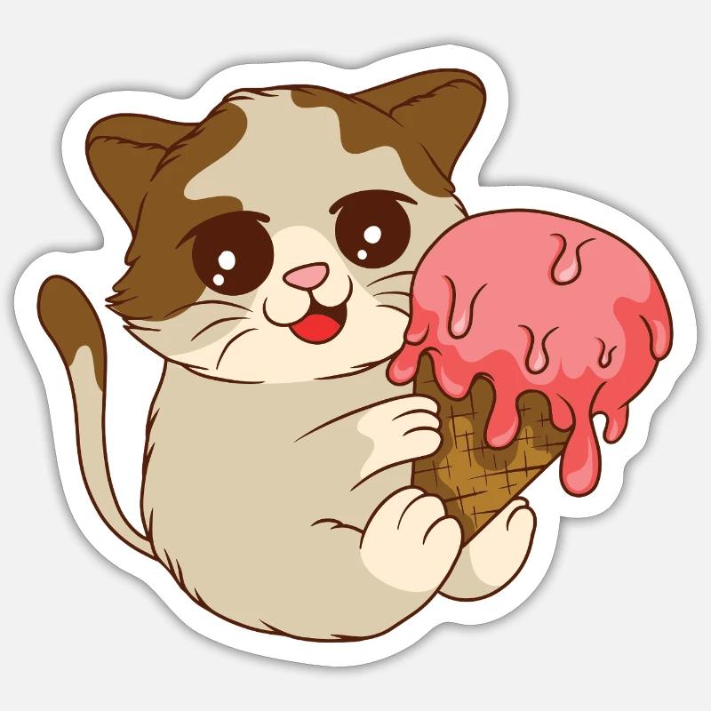Katze isst Eis Sticker Größe S (10 x 10 cm)