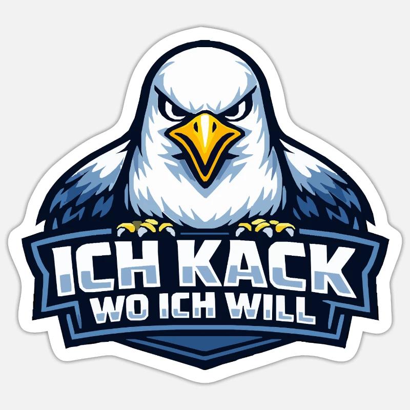 Böse Möwe "Ich kack wo ich will" Spruch - Sticker Größe S (10 x 10 cm) - Mattweiß