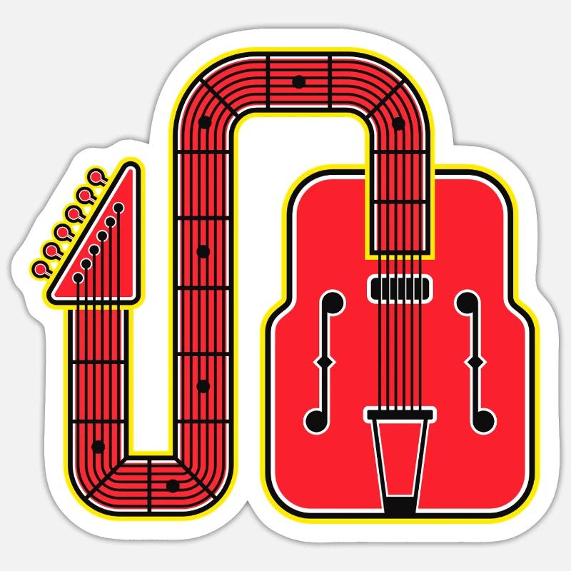 Red Abstract Shape Retro Guitar - Sticker size S (10 x 10 cm) - white matte