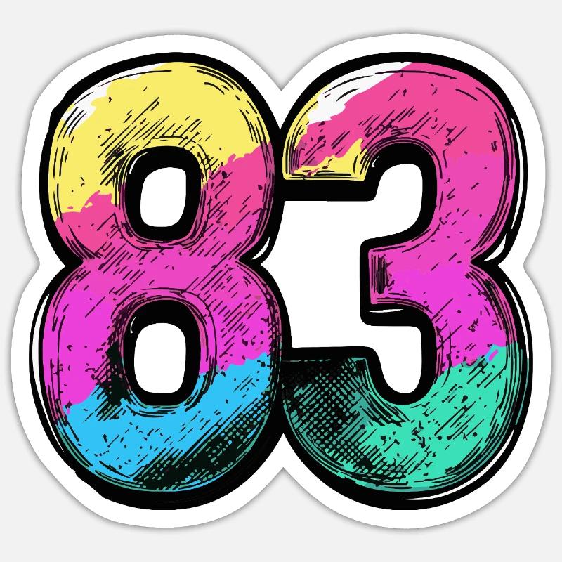 83 Zahl Bunt - Sticker Größe S (10 x 10 cm) - Mattweiß