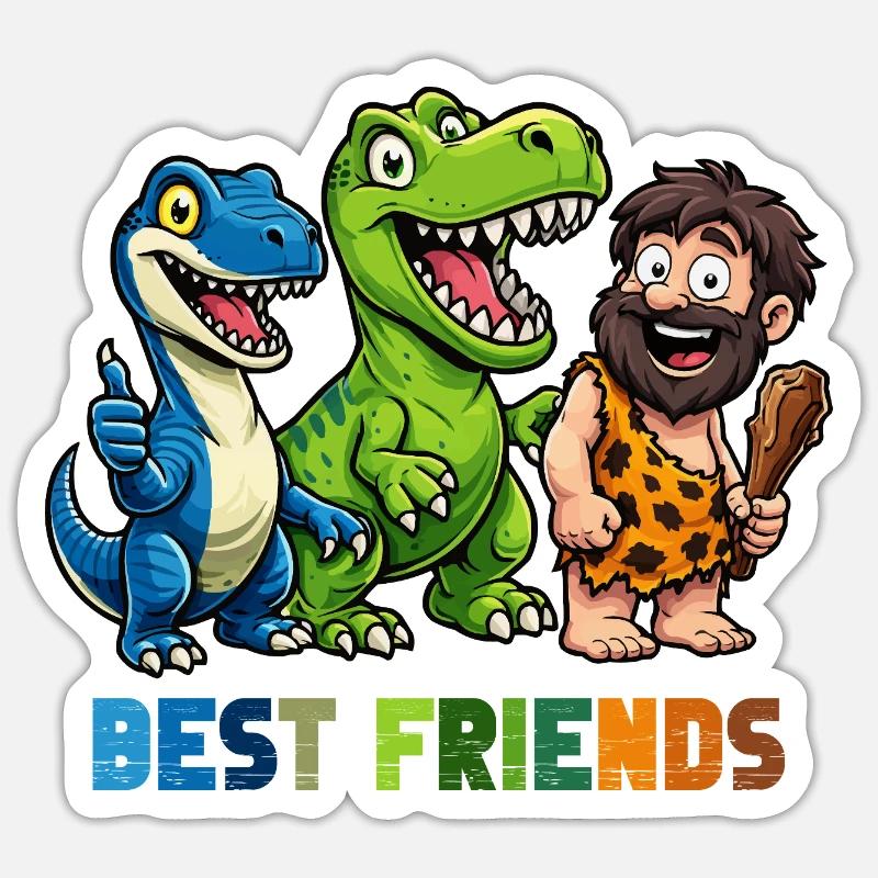 Dino Best Friends Caveman Comic - Sticker size S (10 x 10 cm) - white matte