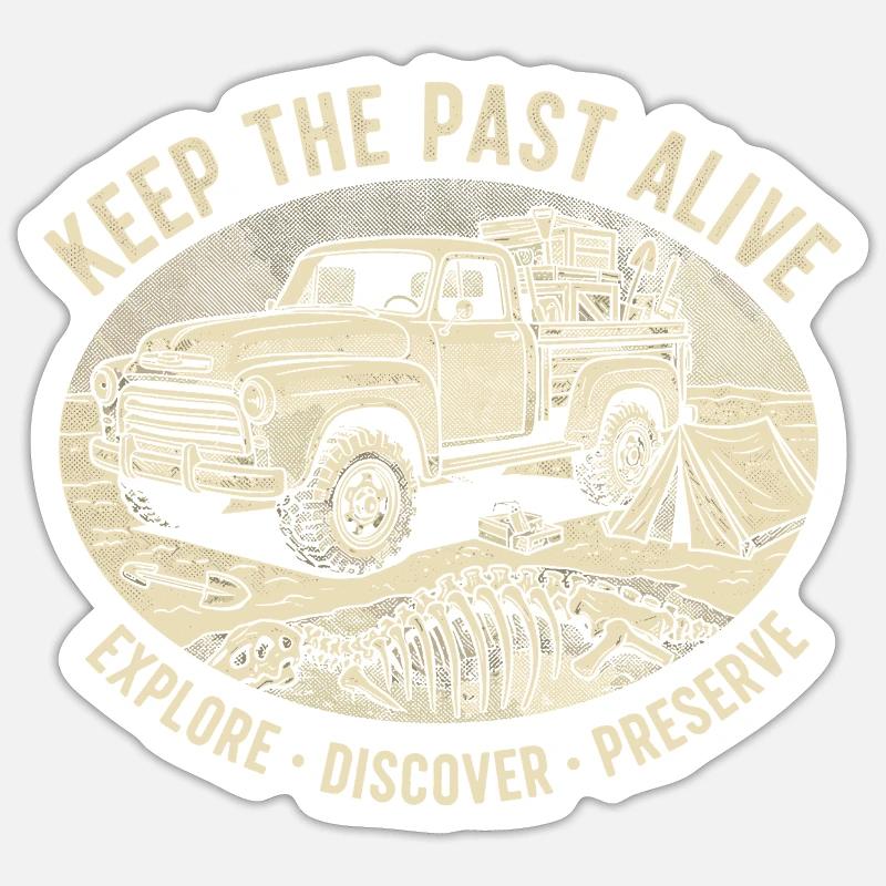 Oldtimer Truck Camping Erbe - Sticker Größe S (10 x 10 cm) - Mattweiß