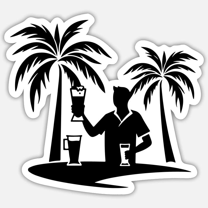 Holiday Palm Trees Beach Silhouette - Sticker size S (10 x 10 cm) - white matte