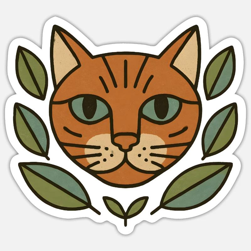 Cat's head in a leaf wreath - Sticker size S (10 x 10 cm) - white matte