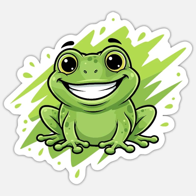 Dessin animé grenouille joyeux néon vert - Sticker taille S (10 x 10 cm) - blanc mat