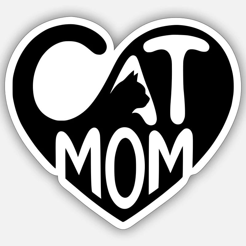 Maman Chat, Cœur de Maman Chat - Sticker taille S (10 x 10 cm) - blanc mat