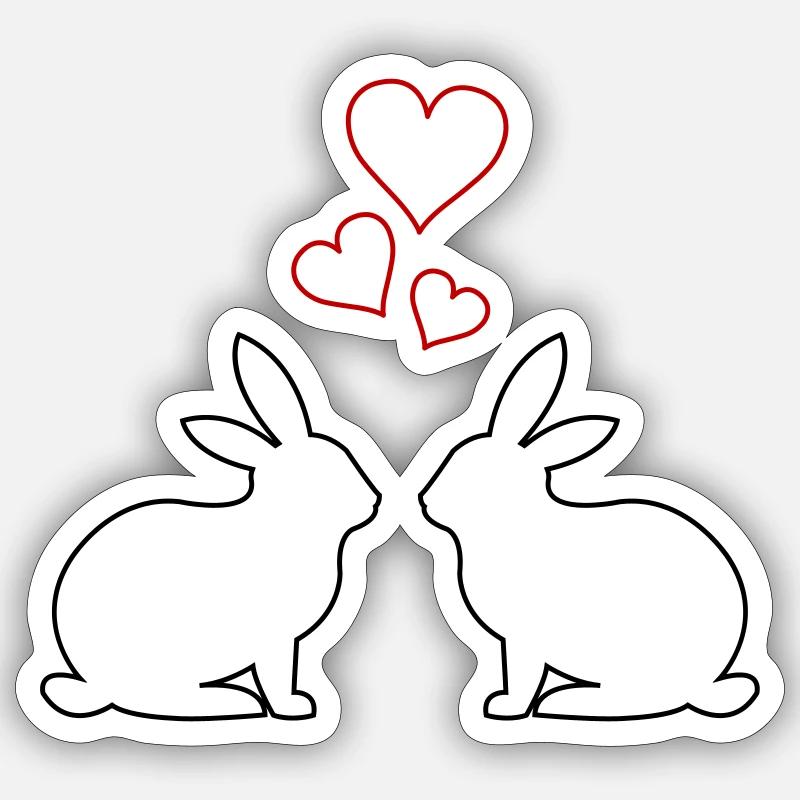 Cœurs de Lapin - Sticker taille S (10 x 10 cm) - blanc mat