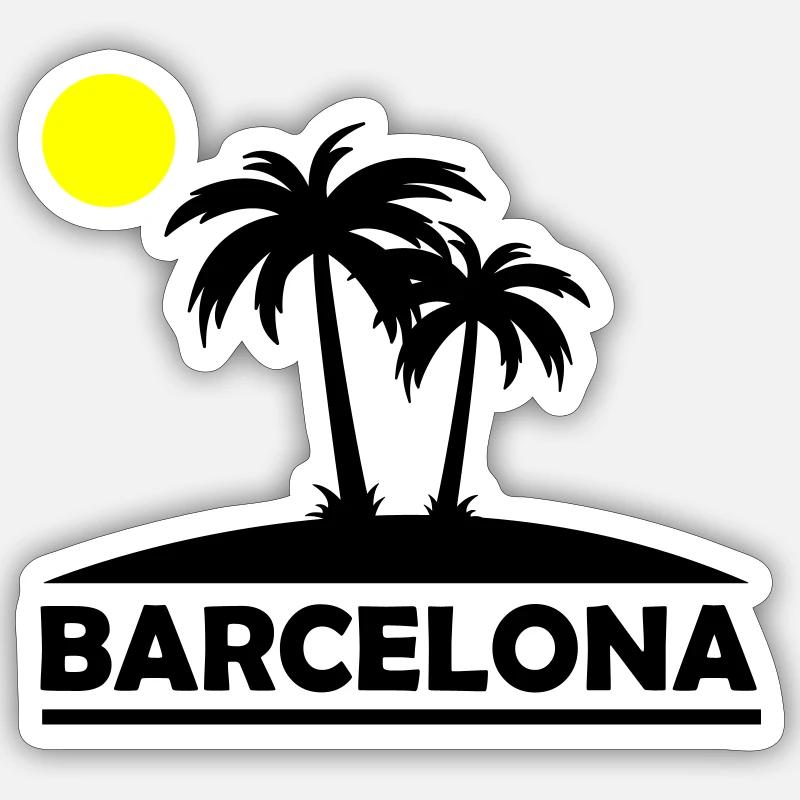 Plage de Barcelone - Sticker taille S (10 x 10 cm) - blanc mat