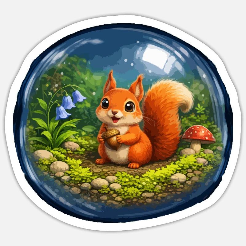 Märchenhörnchen in Glaskugel Sticker Größe S (10 x 10 cm)