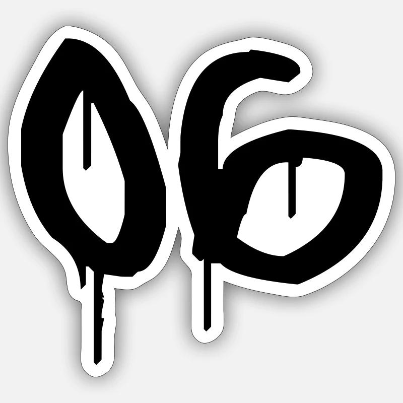 Nombre 06 Style Graffiti Urbain - Sticker taille S (10 x 10 cm) - blanc mat