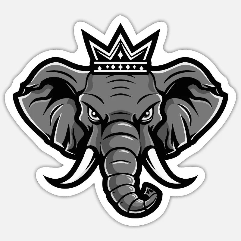 Elefant Kopf Krone - Sticker Größe S (10 x 10 cm) - Mattweiß