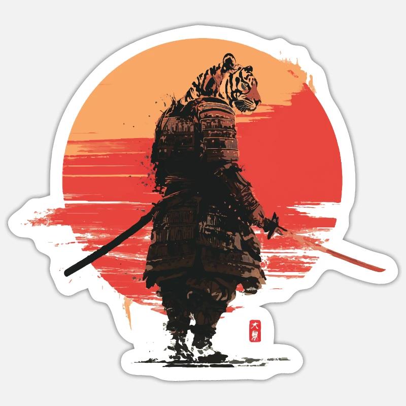 Tiger Samurai at Sunset - Sticker size S (10 x 10 cm) - white matte
