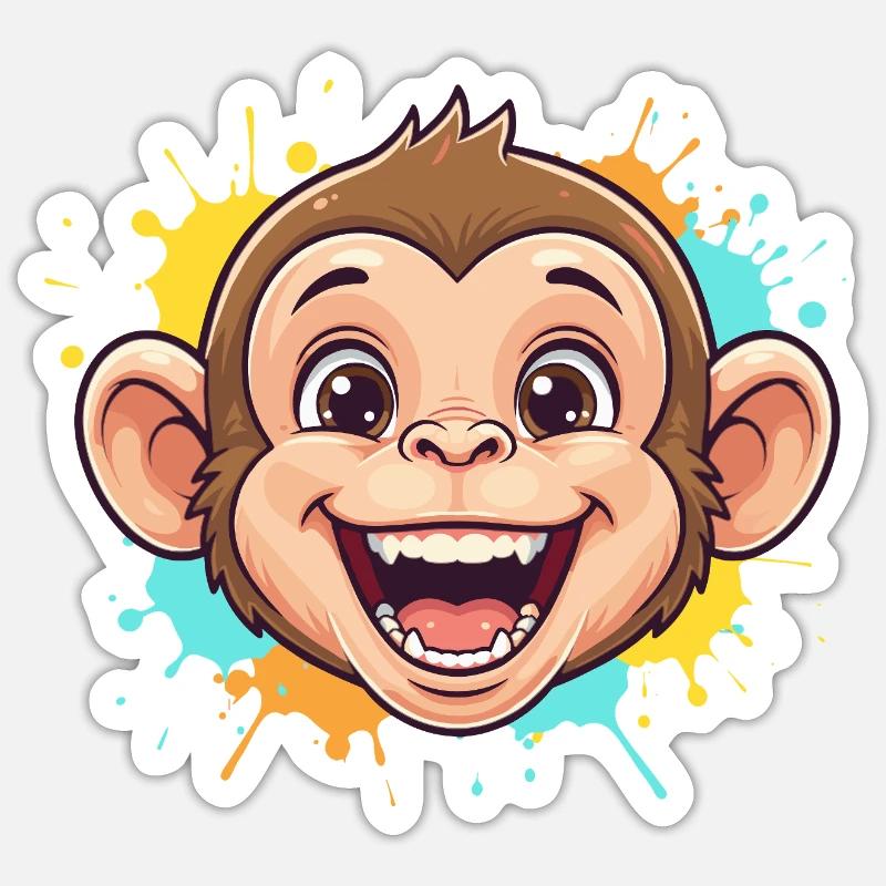 Cheerful monkey with paint splashes - Sticker size S (10 x 10 cm) - white matte
