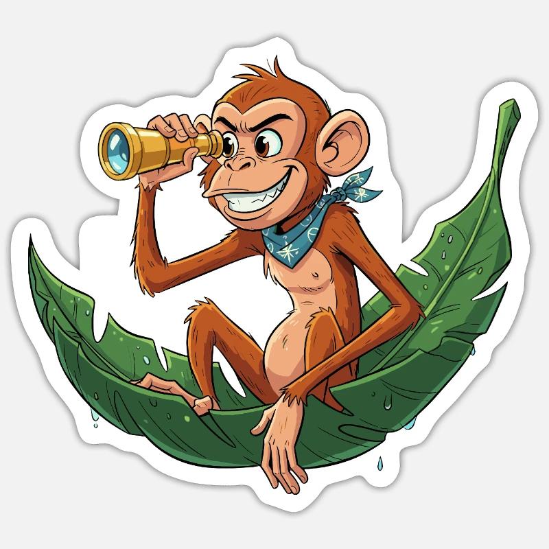 Singe d’aventure avec télescope - Sticker taille S (10 x 10 cm) - blanc mat