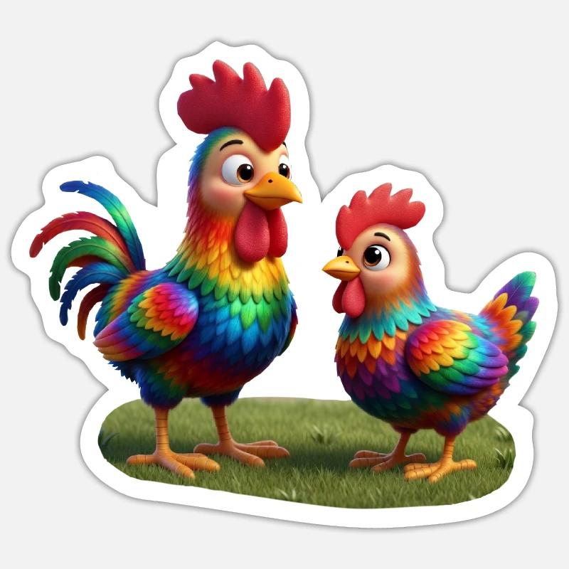 Rooster with hen - Sticker size S (10 x 10 cm) - white matte
