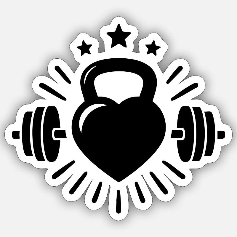Kettlebell Heart Dumbbell – Love Lifting - Sticker size S (10 x 10 cm) - white matte