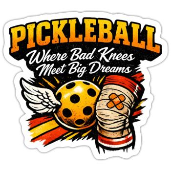 Grands rêves au pickleball, puissance des genoux - Sticker taille S (10 x 10 cm) - blanc mat - Devant