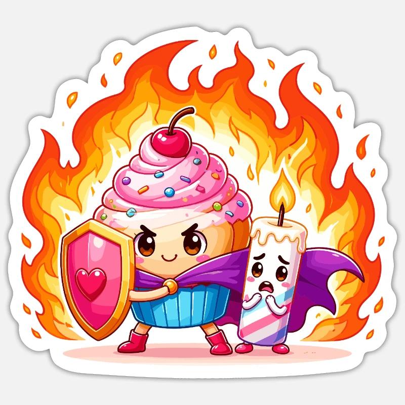 Duo Héros Fire Cake - Sticker taille S (10 x 10 cm) - blanc mat