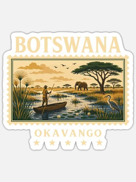 Botswana Okavango Vintage Reise - Sticker Größe S (10 x 10 cm) - Mattweiß