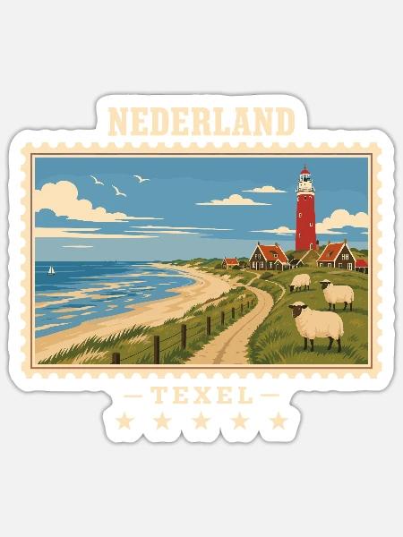 Niederlande Texel Vintage Reisemarke - Sticker Größe S (10 x 10 cm) - Mattweiß