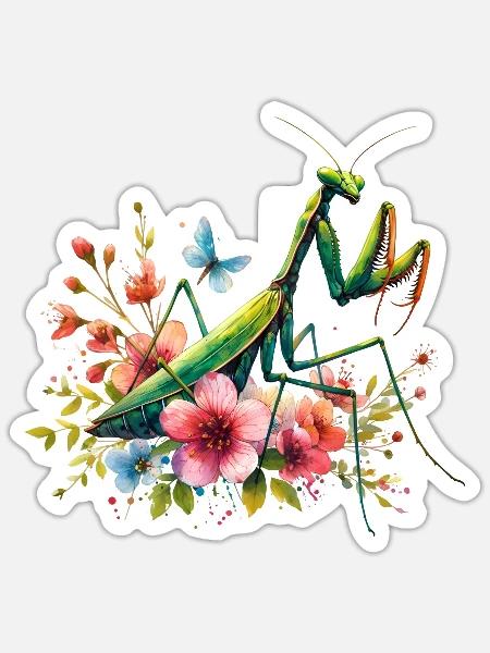 Gottesanbeterin - Sticker Größe S (10 x 10 cm) - Mattweiß