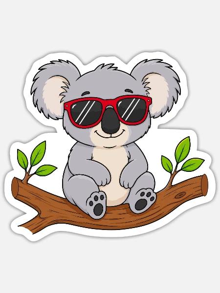 Cooler Koala mit roter Sonnenbrille - Sticker Größe S (10 x 10 cm) - Mattweiß