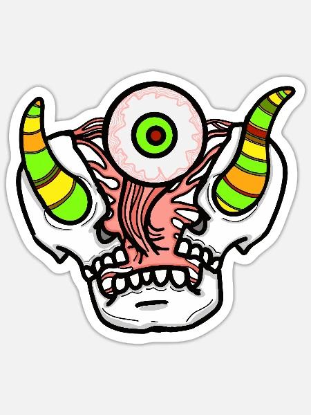 Schädel von einem Parasiten aufgerissen. - Sticker Größe S (10 x 10 cm) - Mattweiß